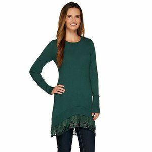 LOGO Lori Goldstein Green Asymmetrical Sweater
